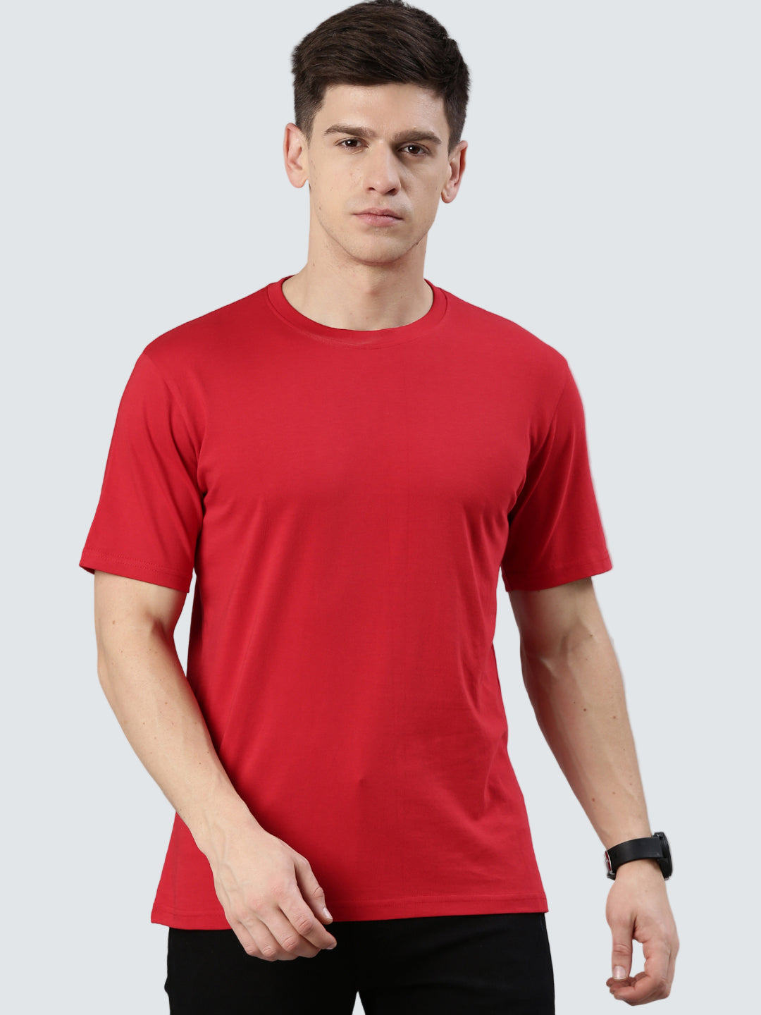 Men’s Supima Cotton Round Neck T-Shirt – Half Sleeve, Red – Ultra Soft & Breathable