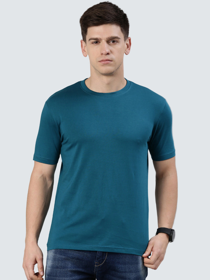 KIVOFA® Premium Supima Cotton Round Neck T-Shirts Blue – Made in India