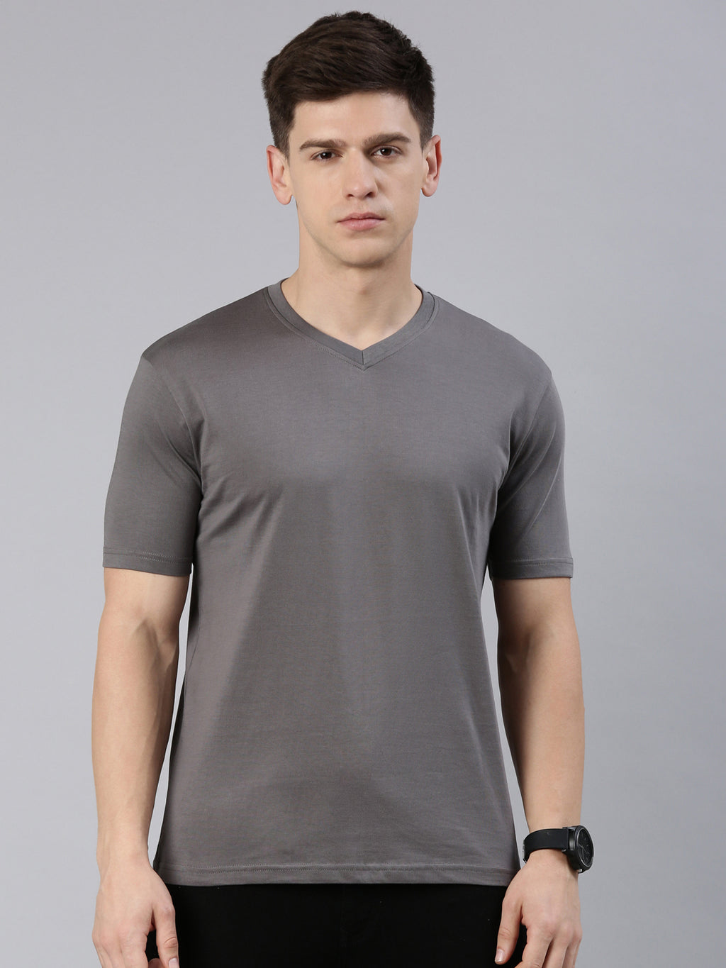 Supima Cotton Graphite Grey V-Neck T-Shirt – Minimalist Premium Wear by Kivofa
