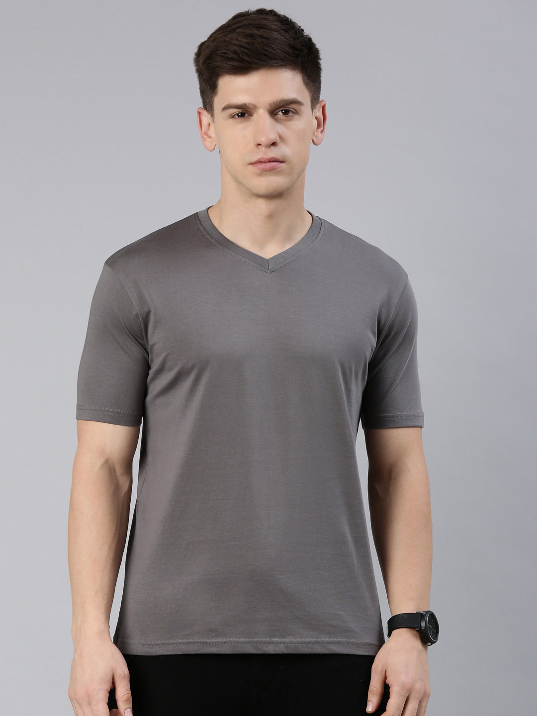 Supima Cotton Graphite Grey V-Neck T-Shirt – Minimalist Premium Wear by Kivofa