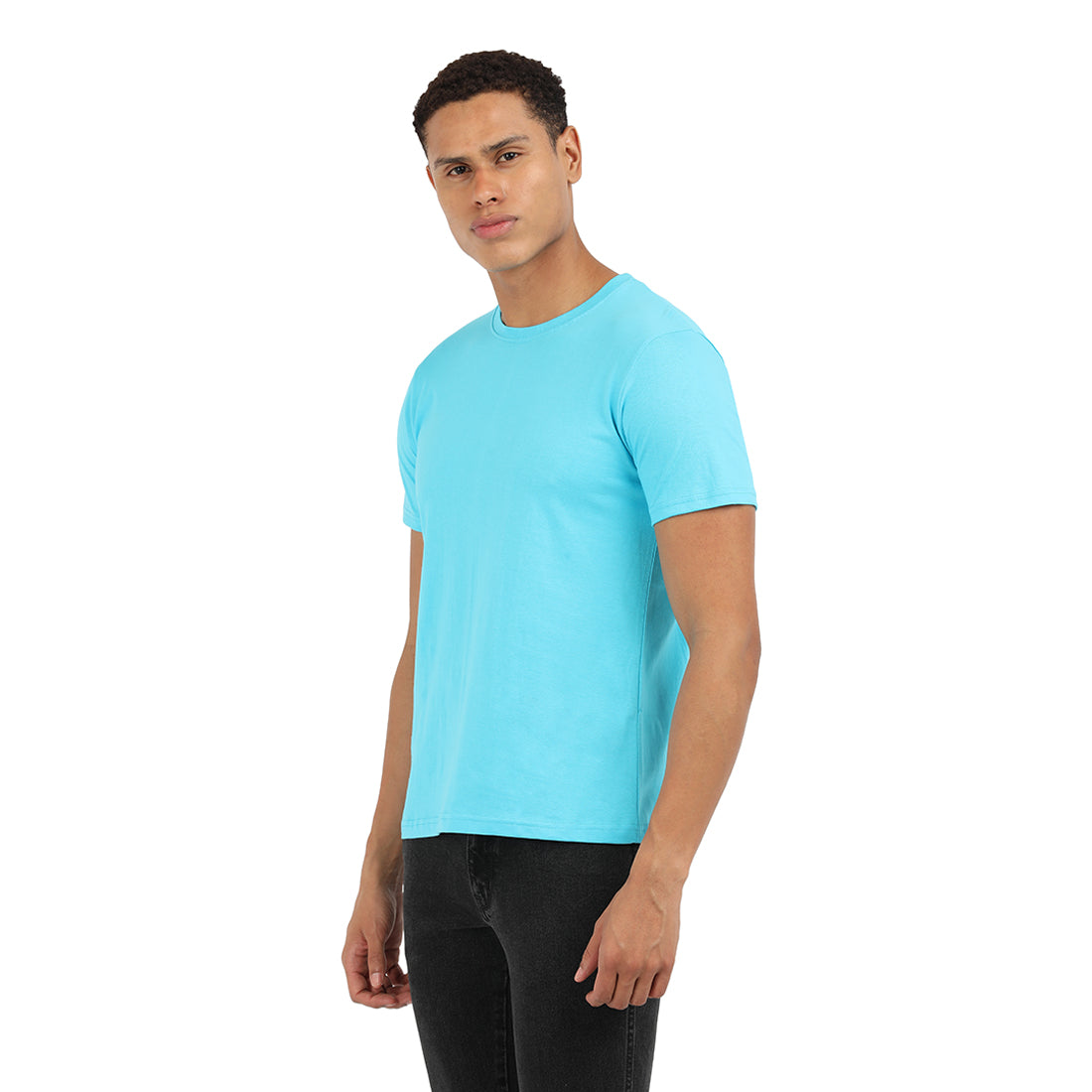 Premium Cotton Dark Aqua Crew T-Shirt | KIVOFA Luxury Collection