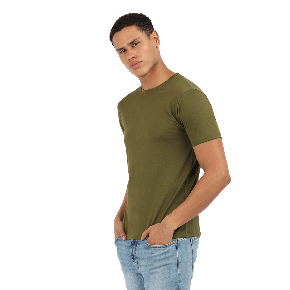 Prestige Earthy Olive Crew T-Shirt – Premium Cotton | KIVOFA Luxury