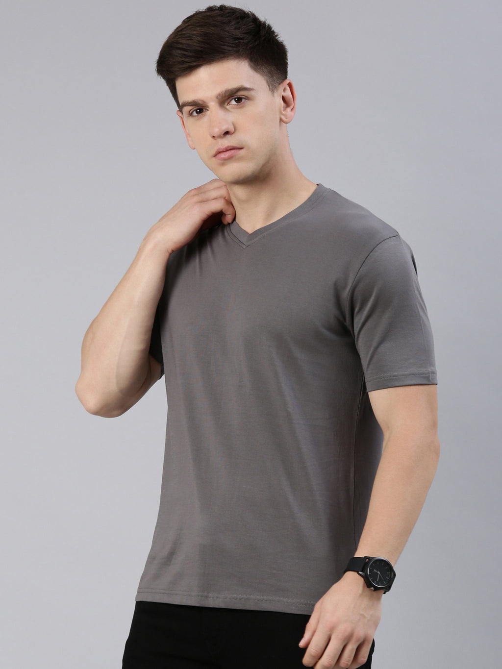 Supima Cotton Graphite Grey V-Neck T-Shirt – Minimalist Premium Wear by Kivofa