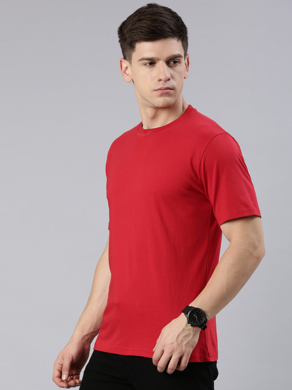 Men’s Supima Cotton Round Neck T-Shirt – Half Sleeve, Red – Ultra Soft & Breathable