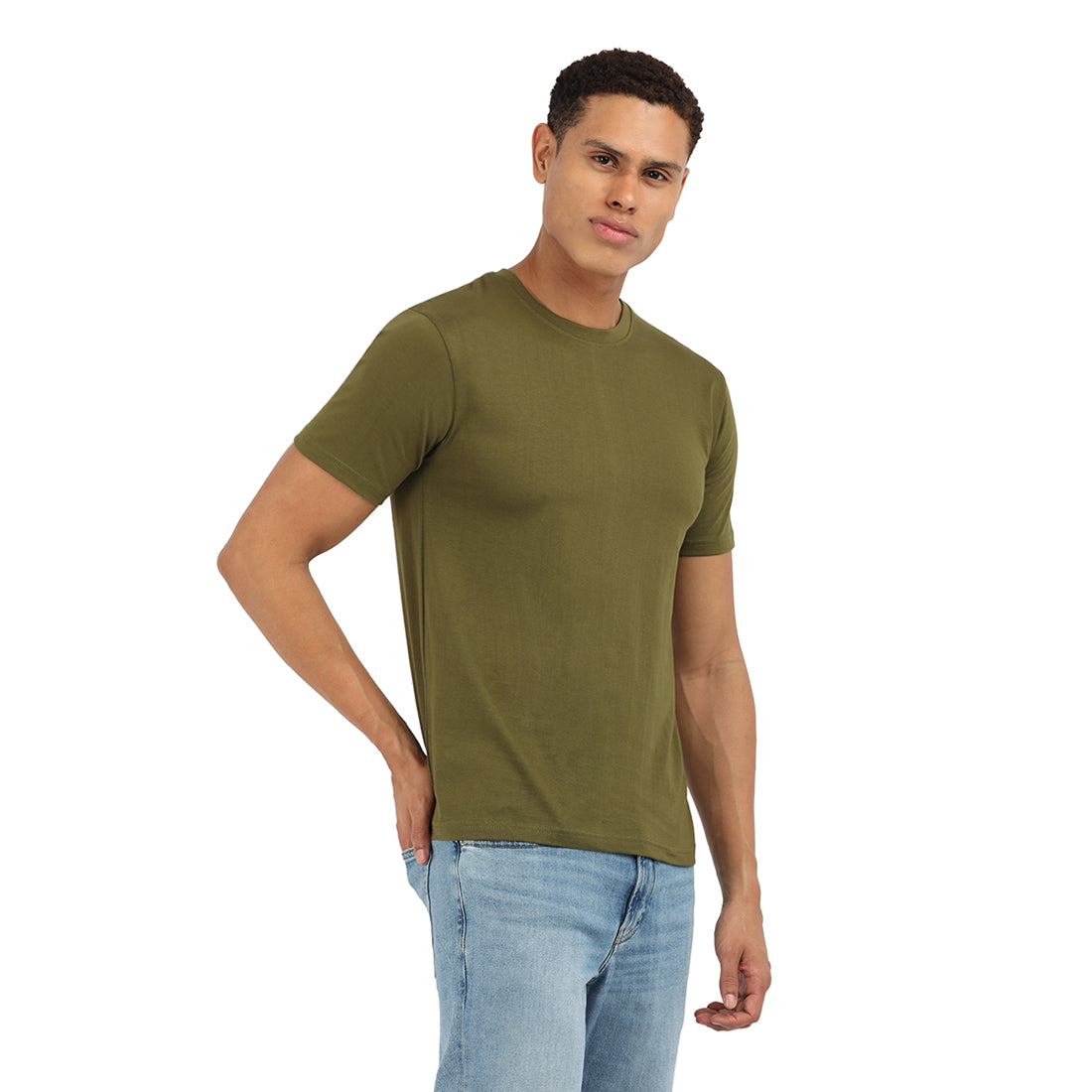 Prestige Earthy Olive Crew T-Shirt – Premium Cotton | KIVOFA Luxury