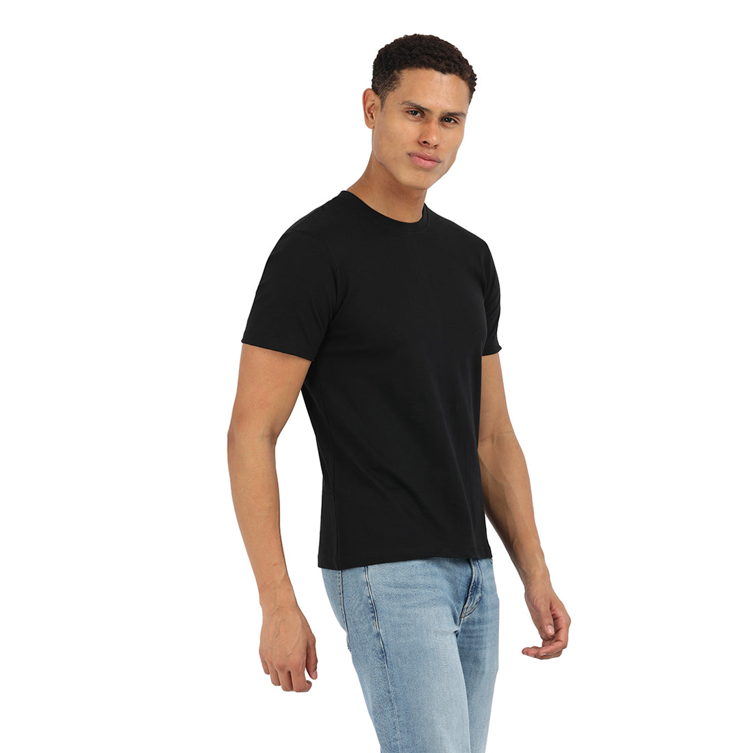 Premium Cotton Onyx Black Crew T-Shirt – KIVOFA Luxury Collection