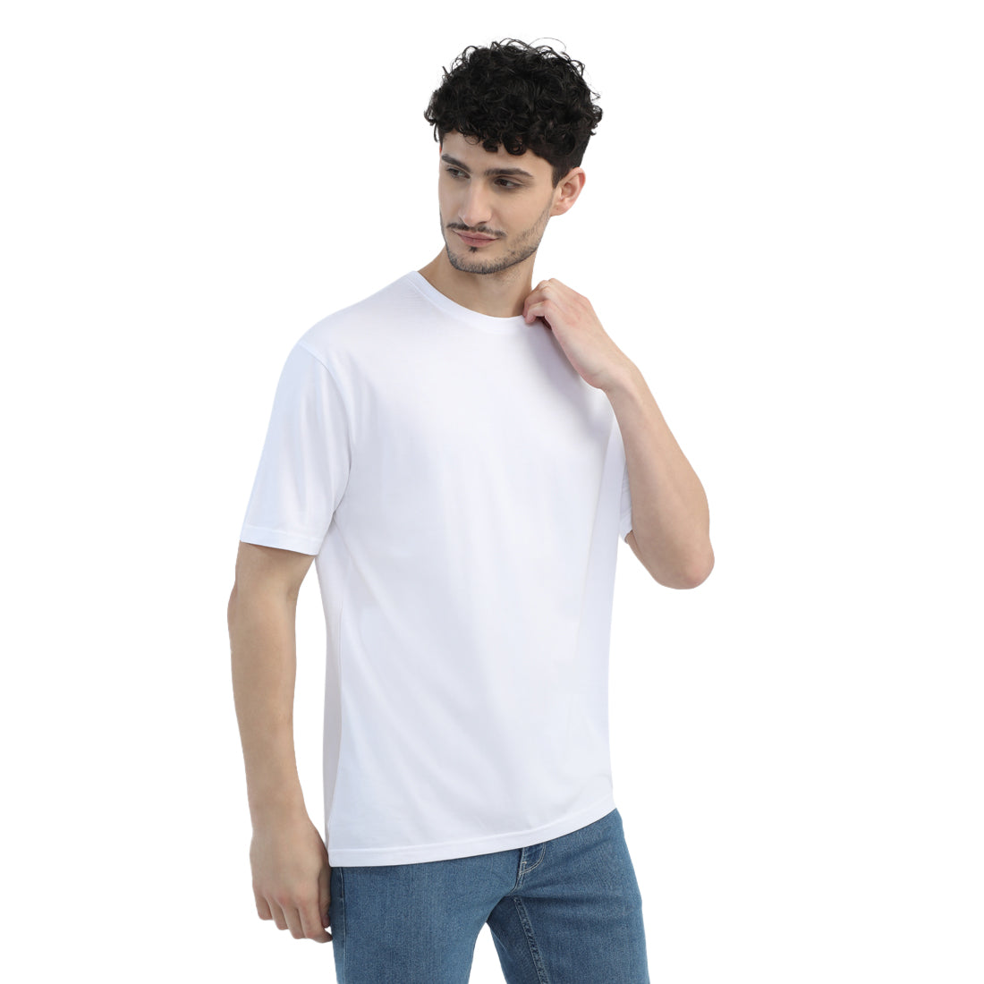 KIVOFA White Alyssum Premium White T-Shirt for Men | Round Neck