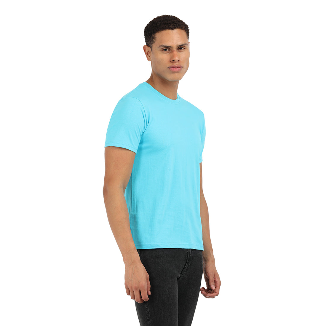 Premium Cotton Dark Aqua Crew T-Shirt | KIVOFA Luxury Collection
