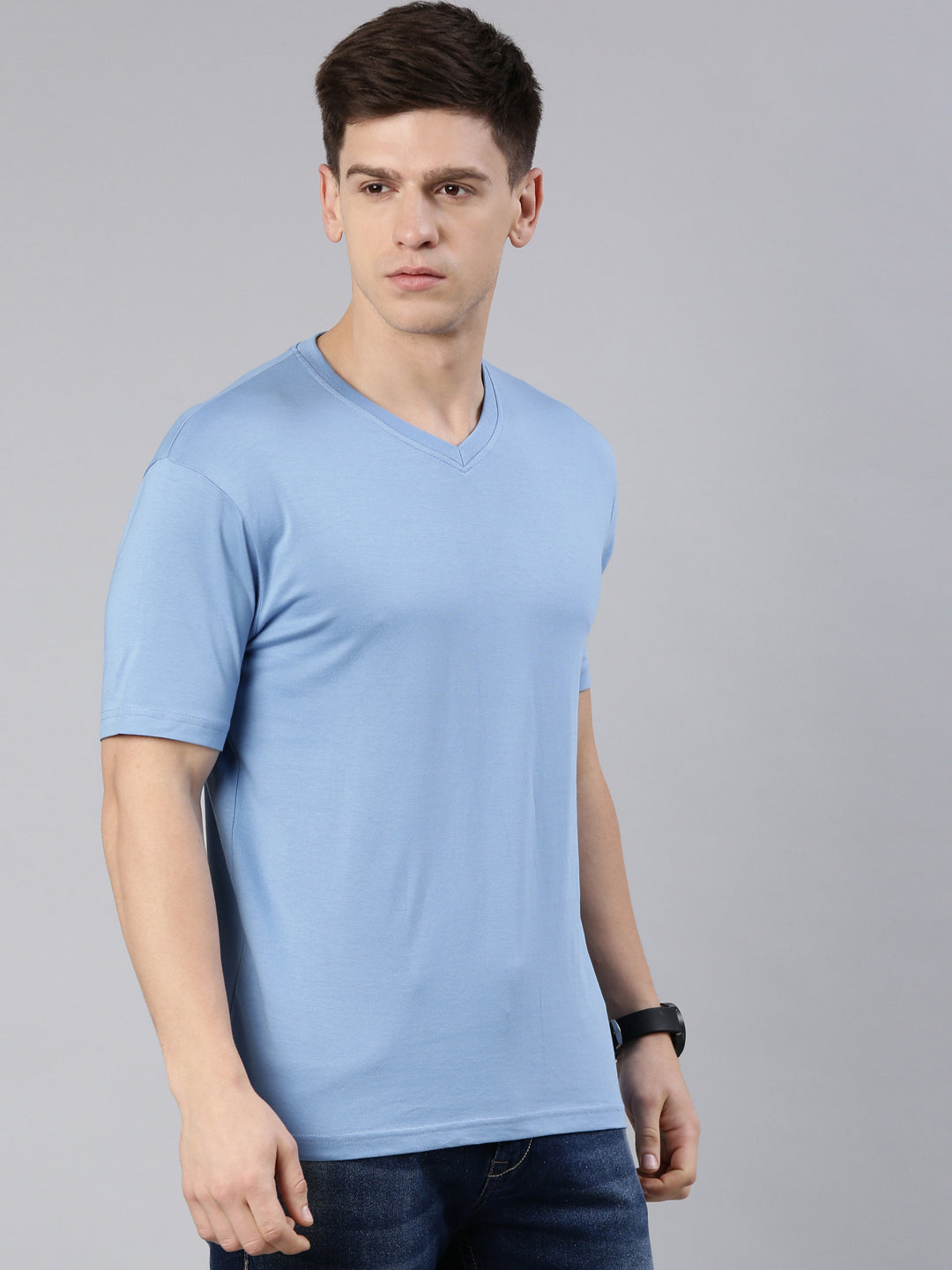 Supima Cotton Lichen Blue V-Neck T-Shirt – Premium Minimalist Luxury by Kivofa