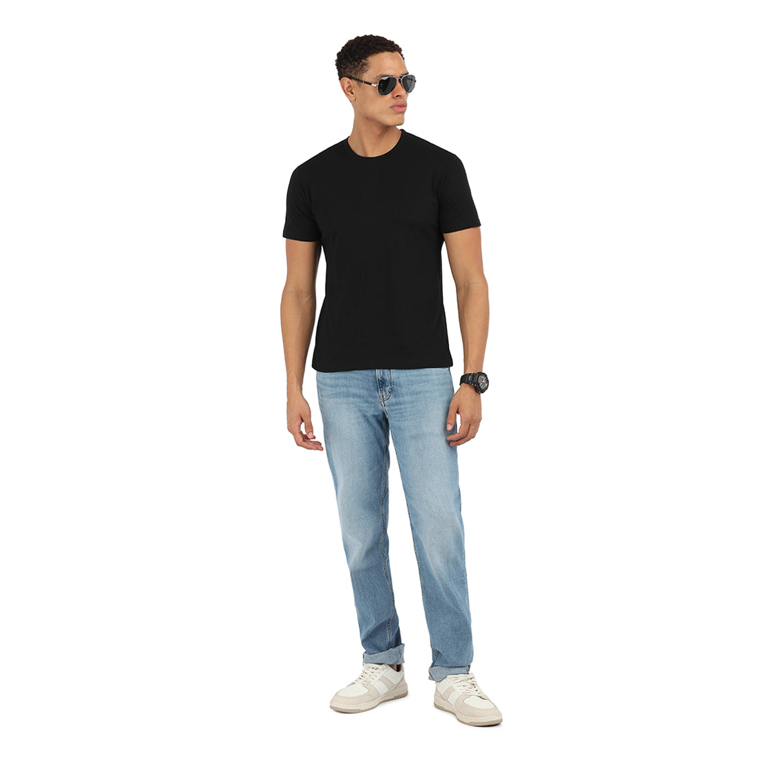 Premium Cotton Onyx Black Crew T-Shirt – KIVOFA Luxury Collection