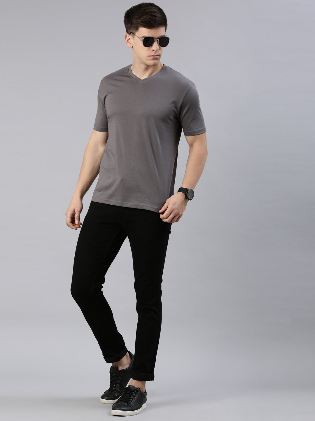 Supima Cotton Graphite Grey V-Neck T-Shirt – Minimalist Premium Wear by Kivofa