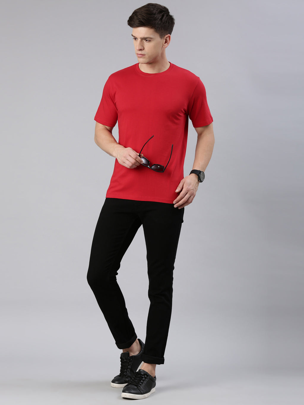 Men’s Supima Cotton Round Neck T-Shirt – Half Sleeve, Red – Ultra Soft & Breathable