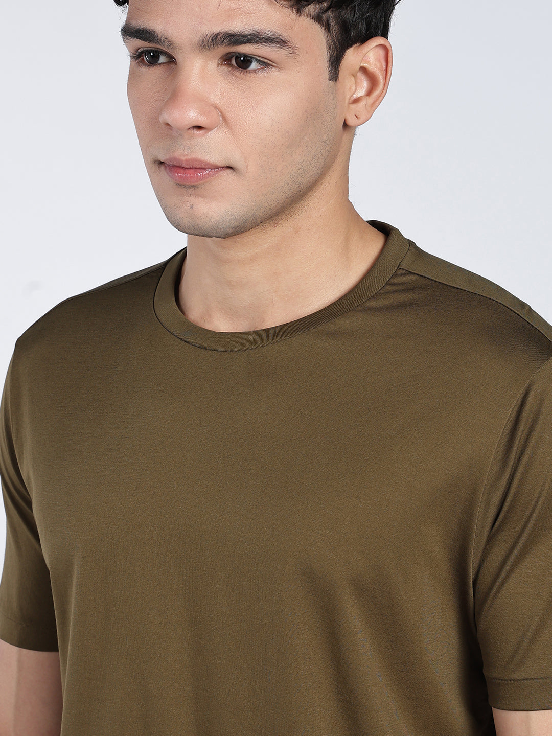 Soft Pima Cotton Men's T-Shirt – Half Sleeve Round Neck - Dark Olive