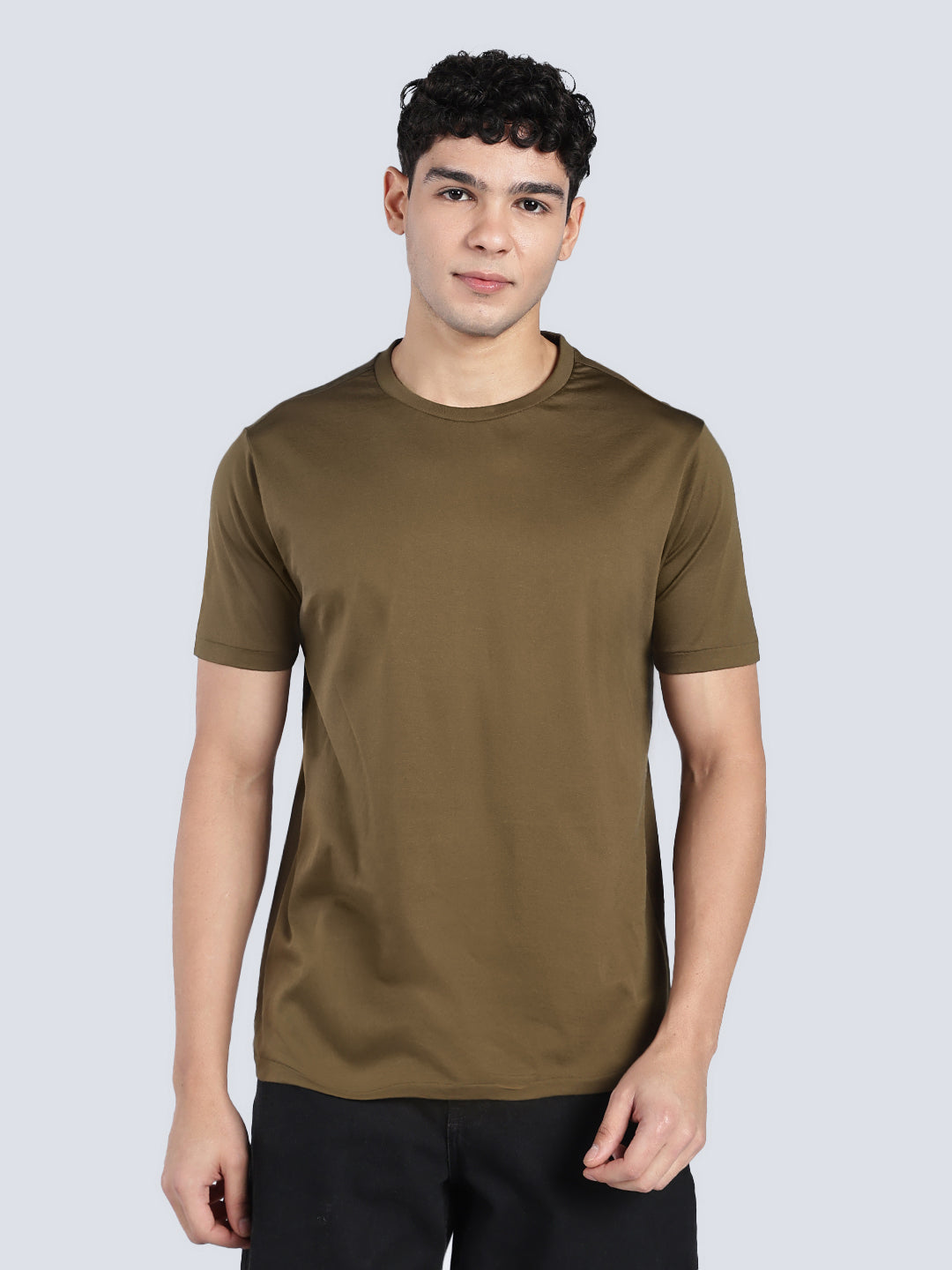 Soft Pima Cotton Men's T-Shirt – Half Sleeve Round Neck - Dark Olive