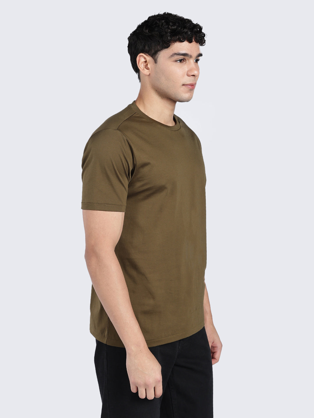 Soft Pima Cotton Men's T-Shirt – Half Sleeve Round Neck - Dark Olive