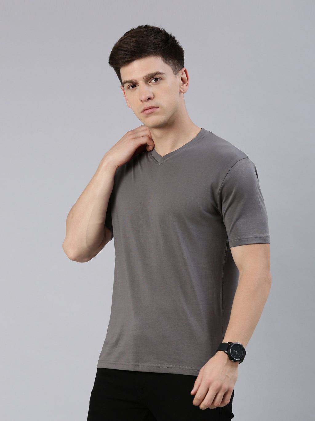 Supima Cotton Graphite Grey V-Neck T-Shirt – Minimalist Premium Wear by Kivofa