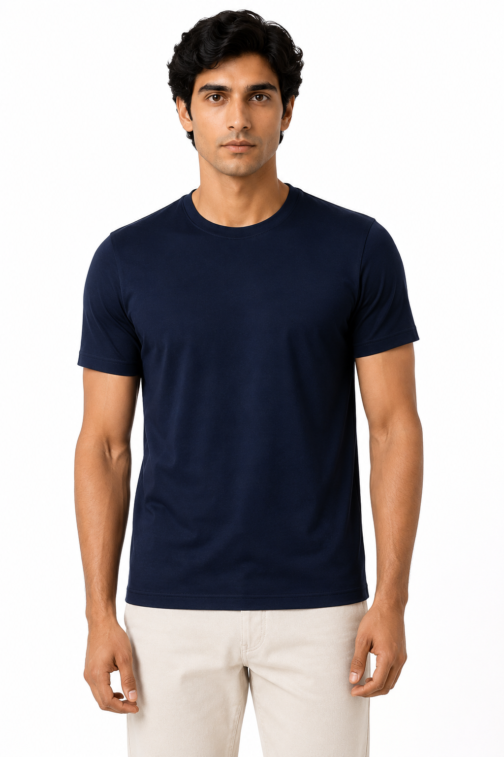 Men's Pima Cotton Round Neck- Half Sleeve T-Shirt – Navy Blue