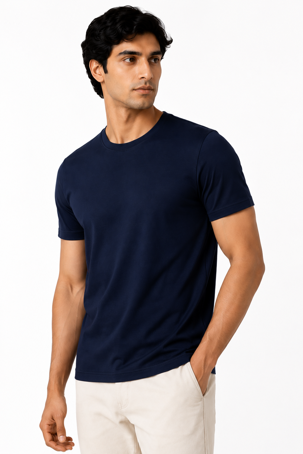Men's Pima Cotton Round Neck- Half Sleeve T-Shirt – Navy Blue