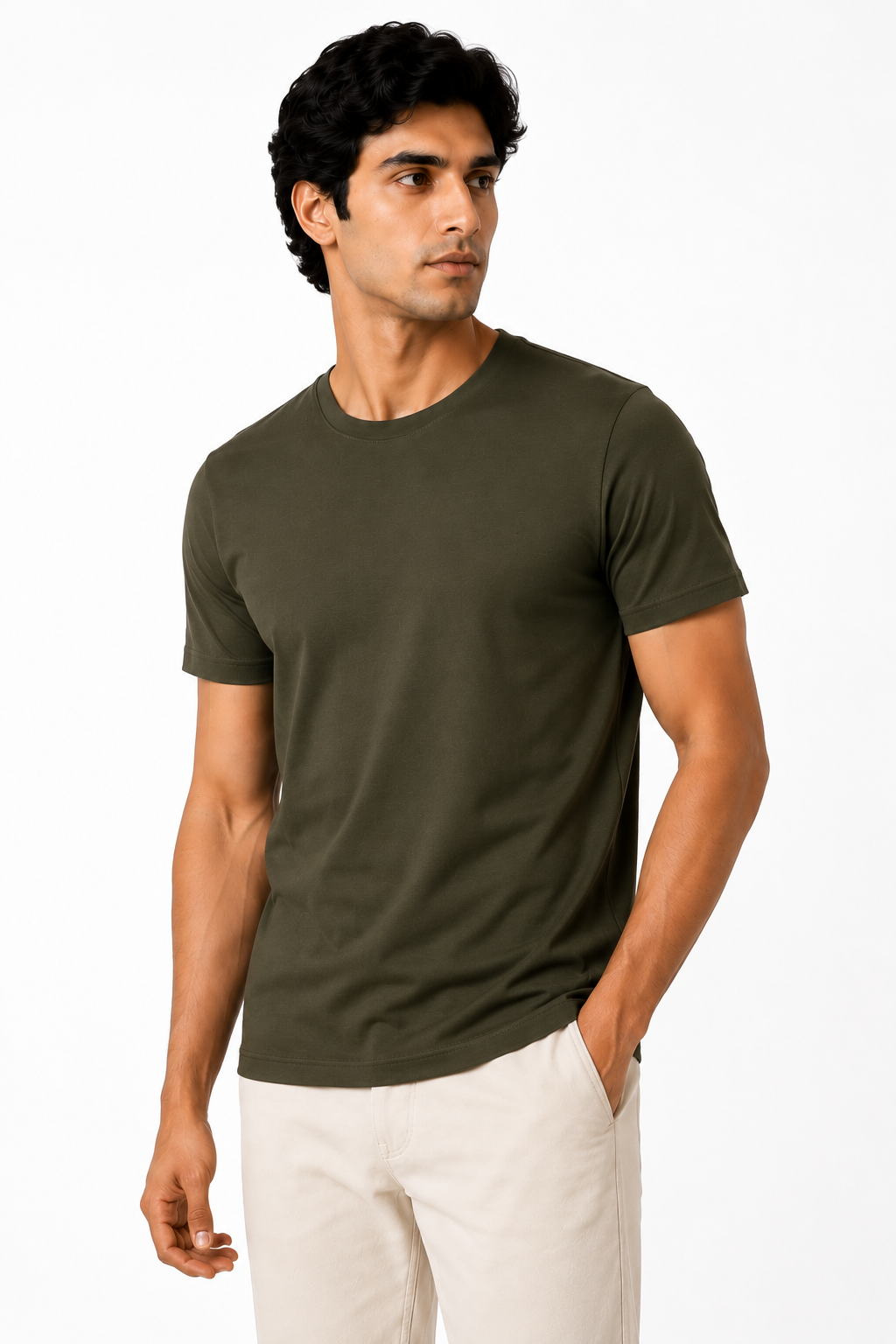 Soft Pima Cotton Men's T-Shirt – Half Sleeve Round Neck - Dark Olive