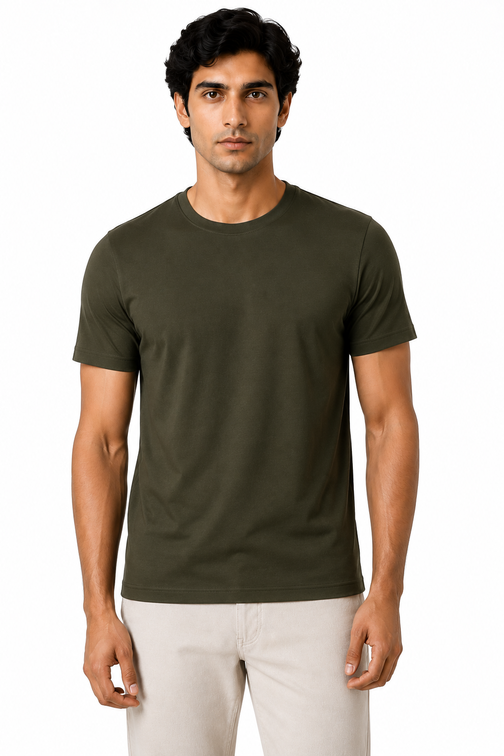 Soft Pima Cotton Men's T-Shirt – Half Sleeve Round Neck - Dark Olive