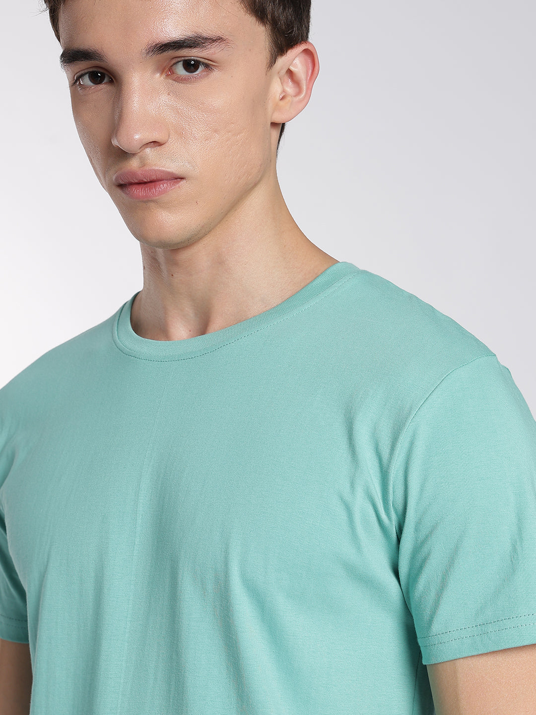 Everyday Cotton T-Shirts-Half Sleeve-Round Neck-Dusty Turquoise