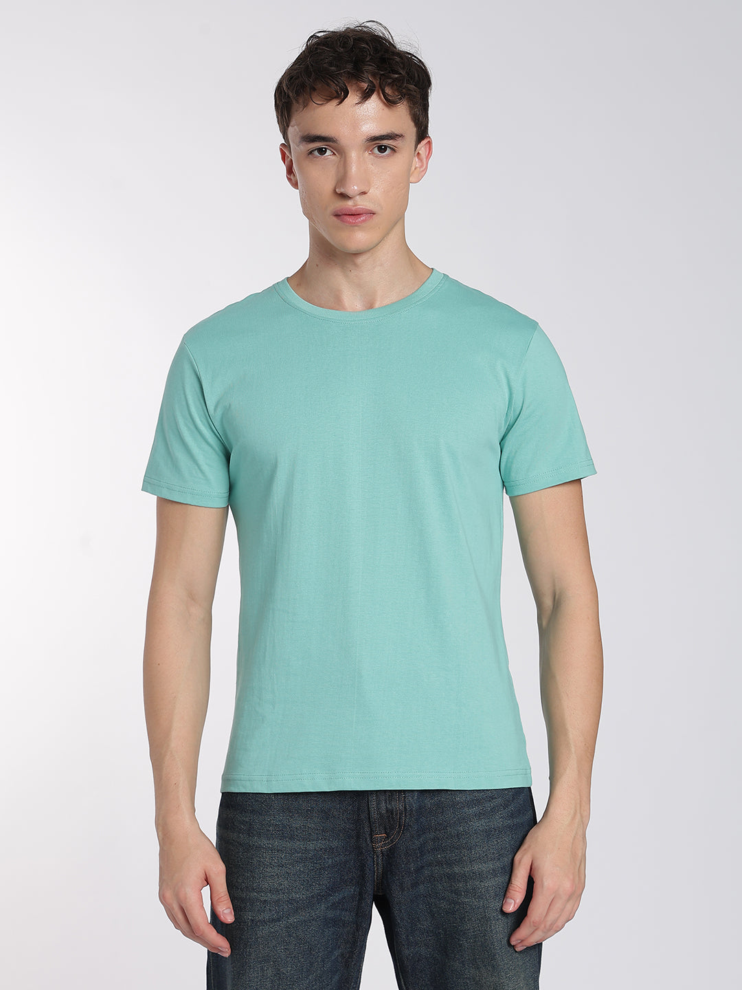 Everyday Cotton T-Shirts-Half Sleeve-Round Neck-Dusty Turquoise