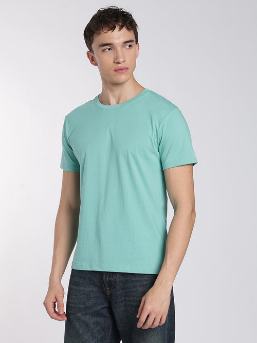 Everyday Cotton T-Shirts-Half Sleeve-Round Neck-Dusty Turquoise