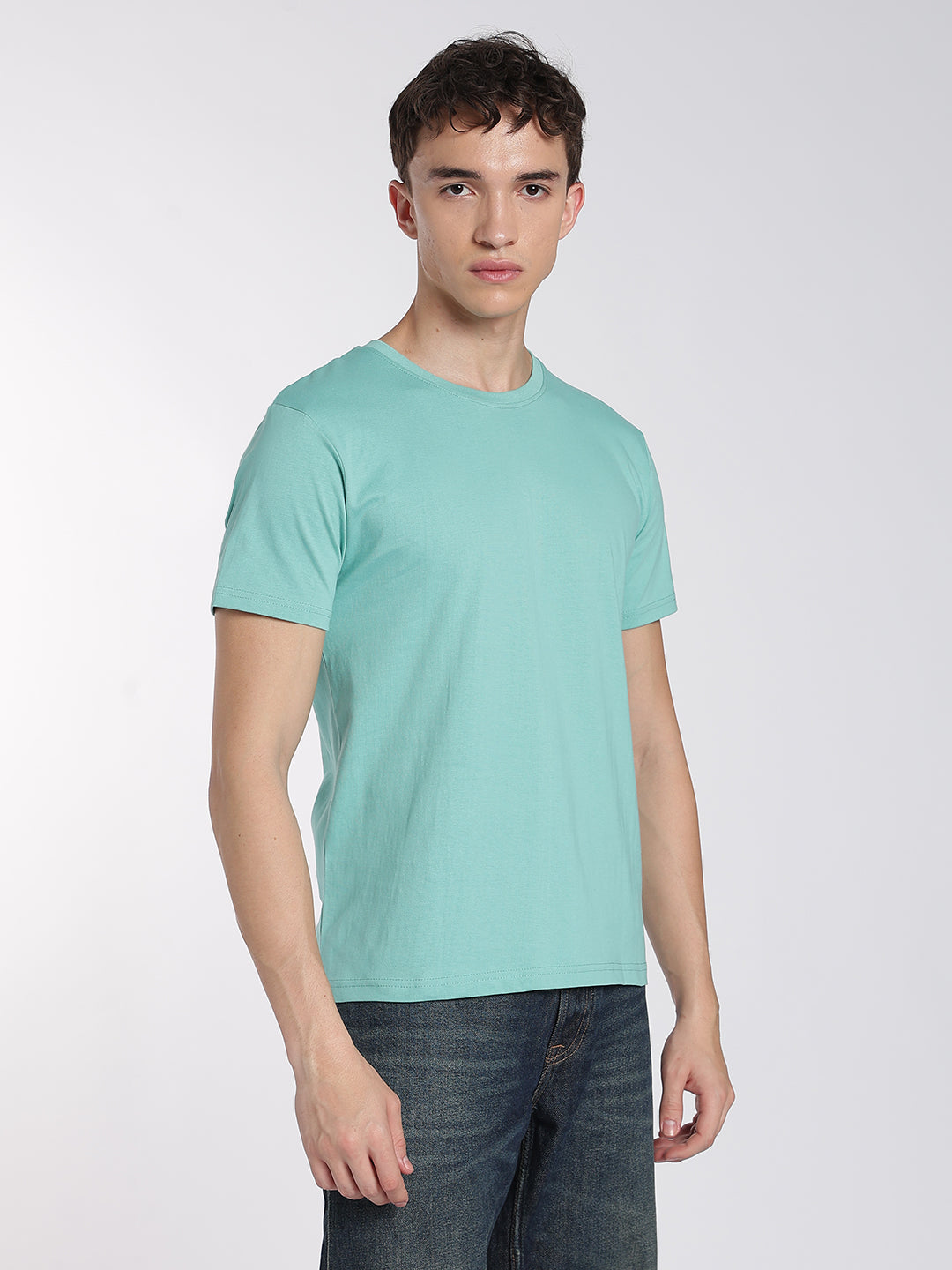 Everyday Cotton T-Shirts-Half Sleeve-Round Neck-Dusty Turquoise