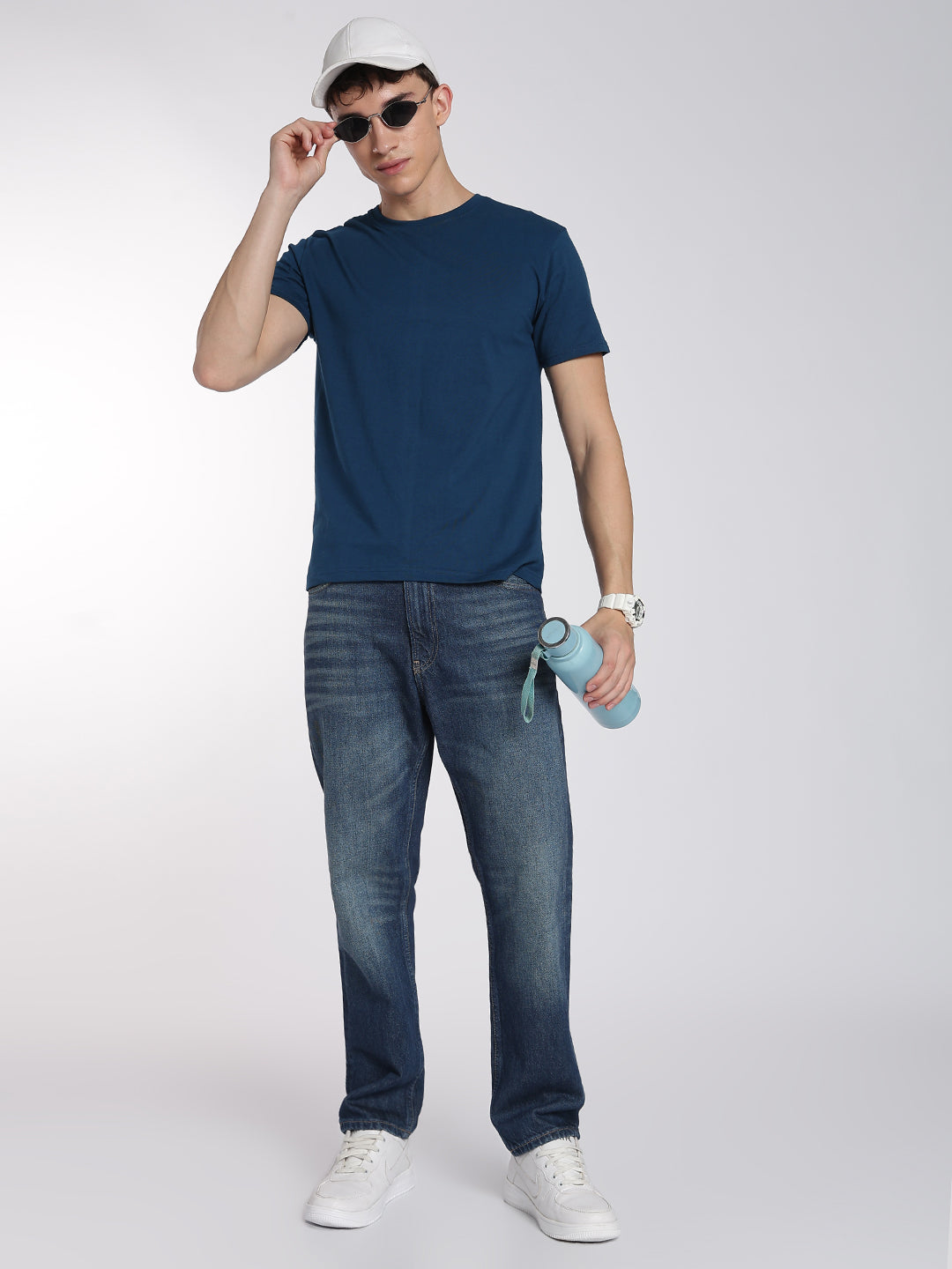 Men's Cotton T-Shirts-Half Sleeve-Round Neck-Deep teal blue