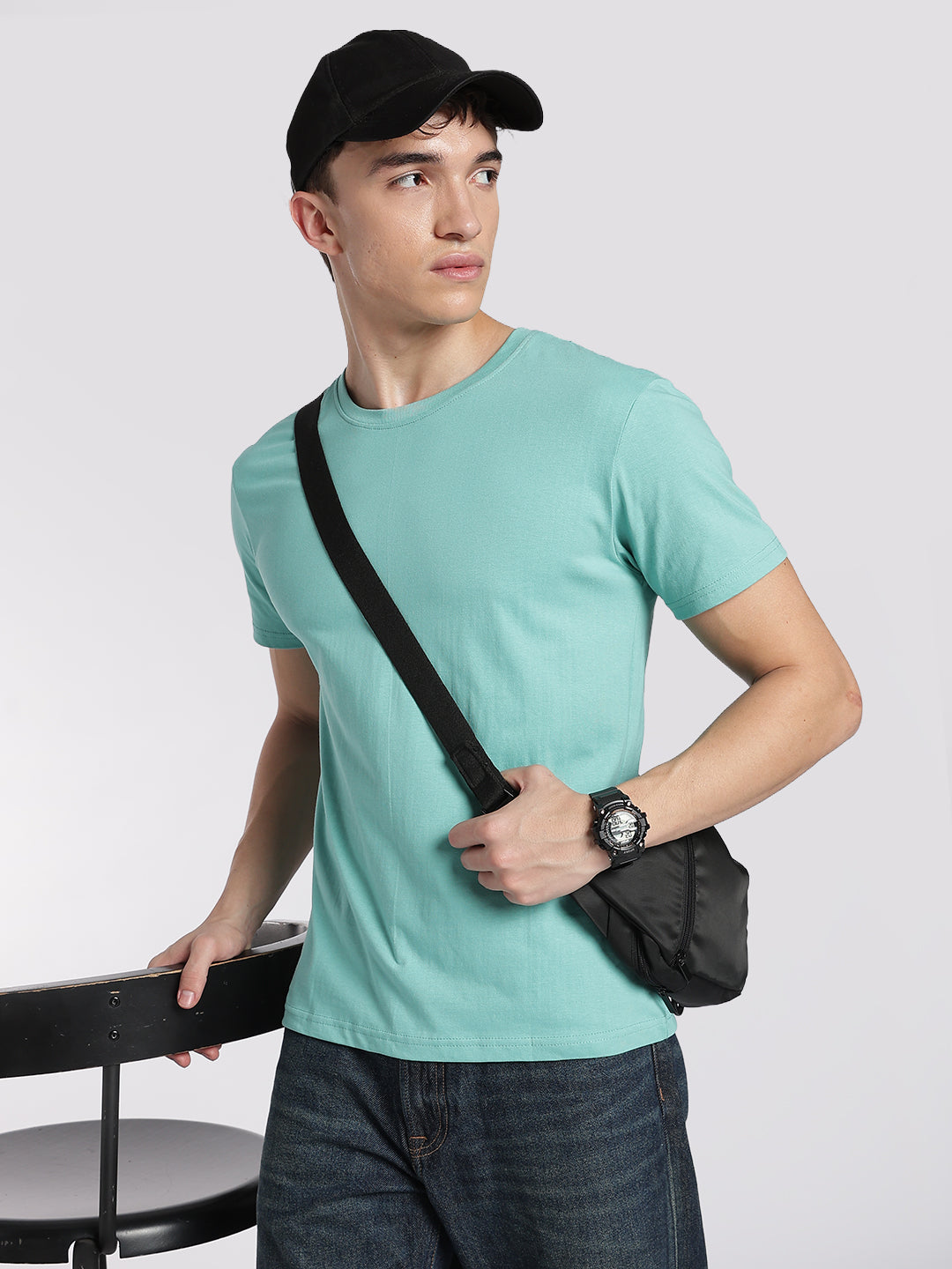 Everyday Cotton T-Shirts-Half Sleeve-Round Neck-Dusty Turquoise