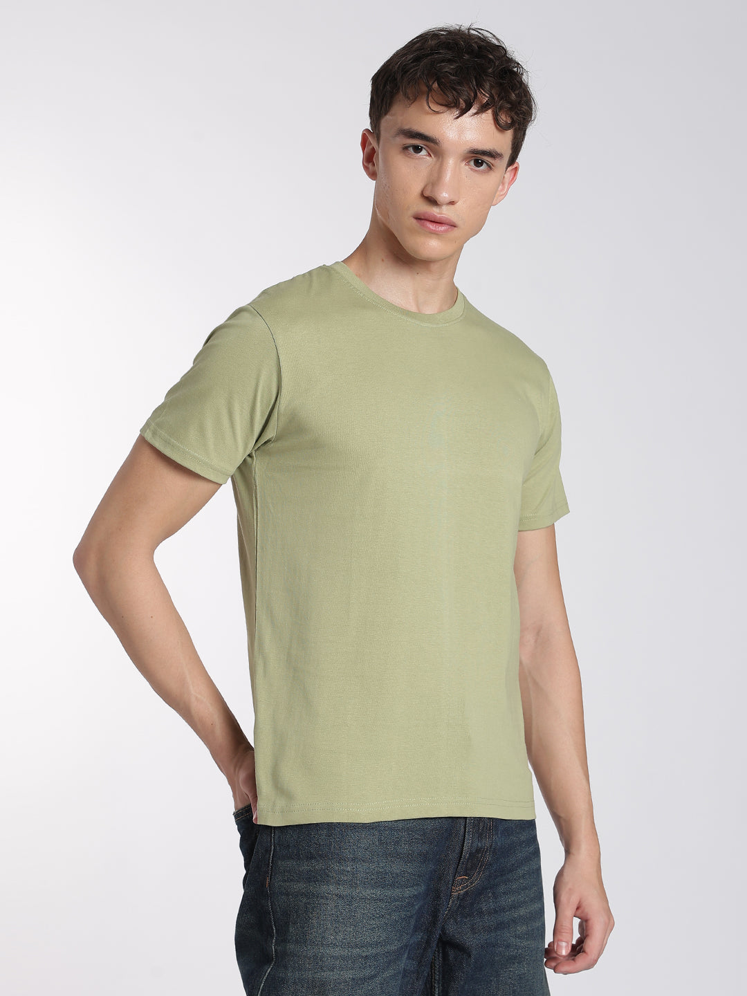 Soft Cotton T-Shirts-Half Sleeve-Round Neck-Mint Sage