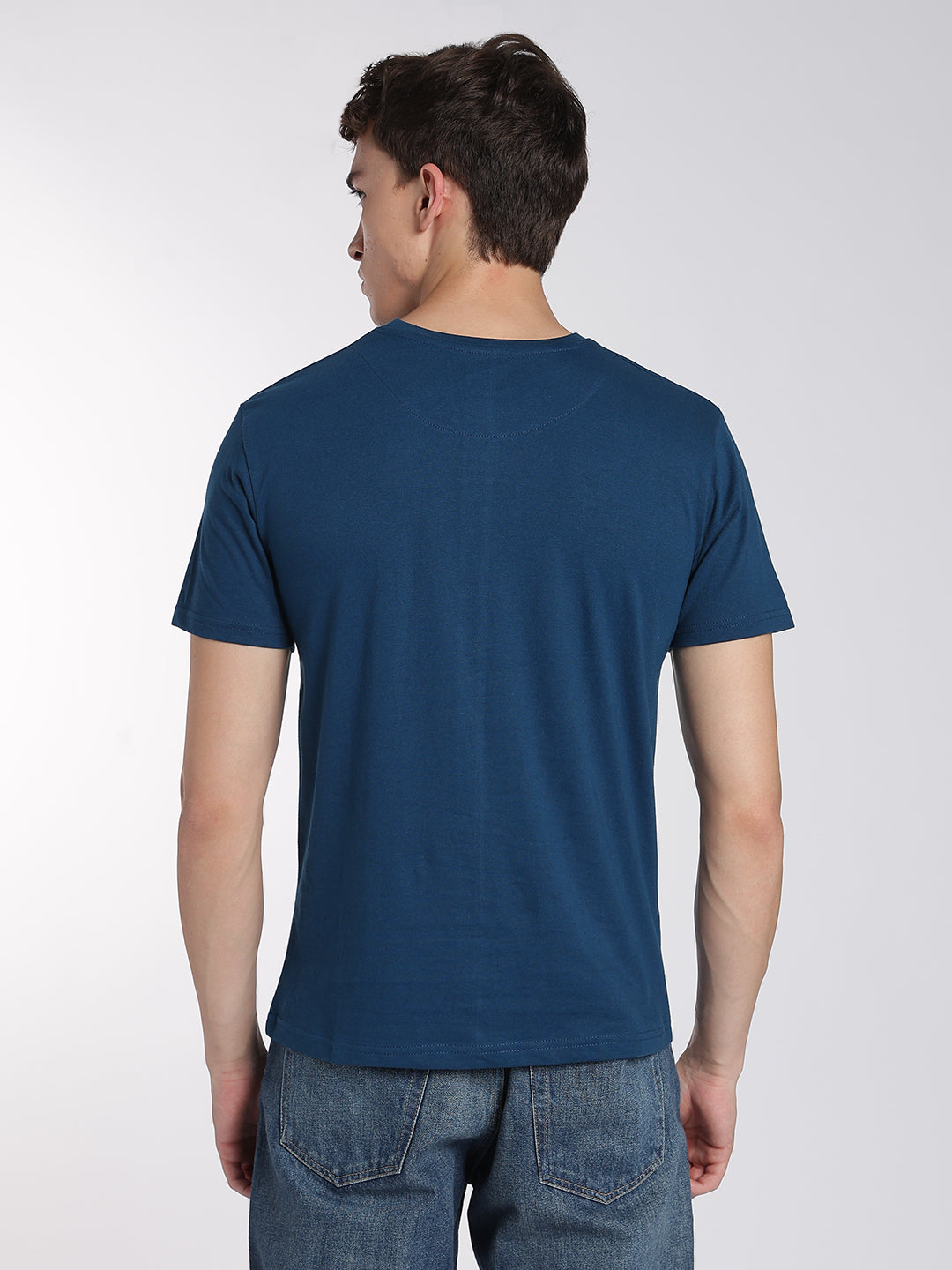 Men's Cotton T-Shirts-Half Sleeve-Round Neck-Deep teal blue