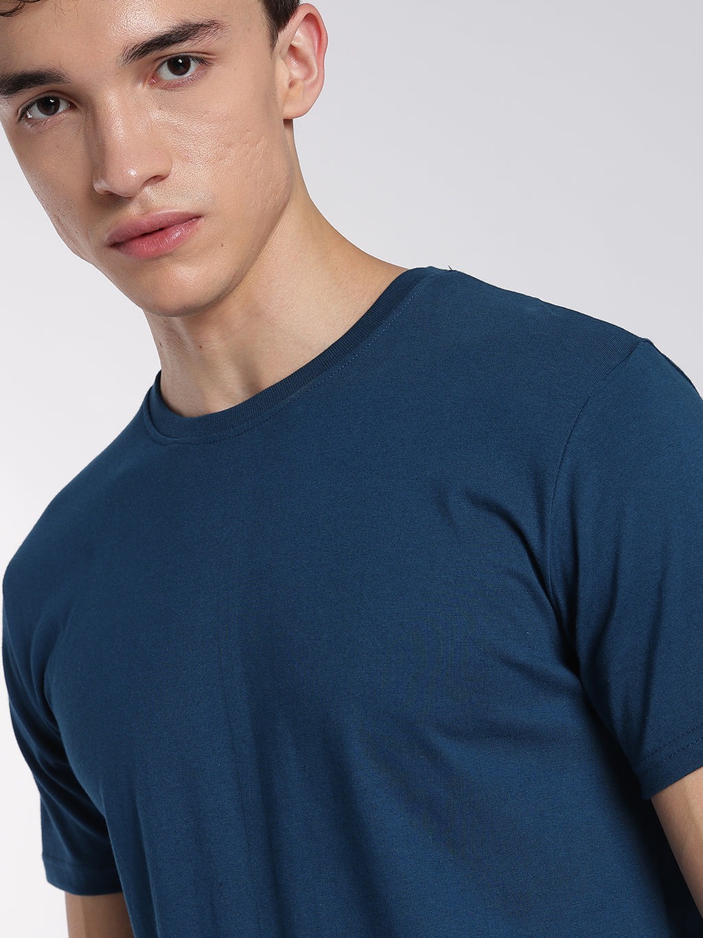 Men's Cotton T-Shirts-Half Sleeve-Round Neck-Deep teal blue