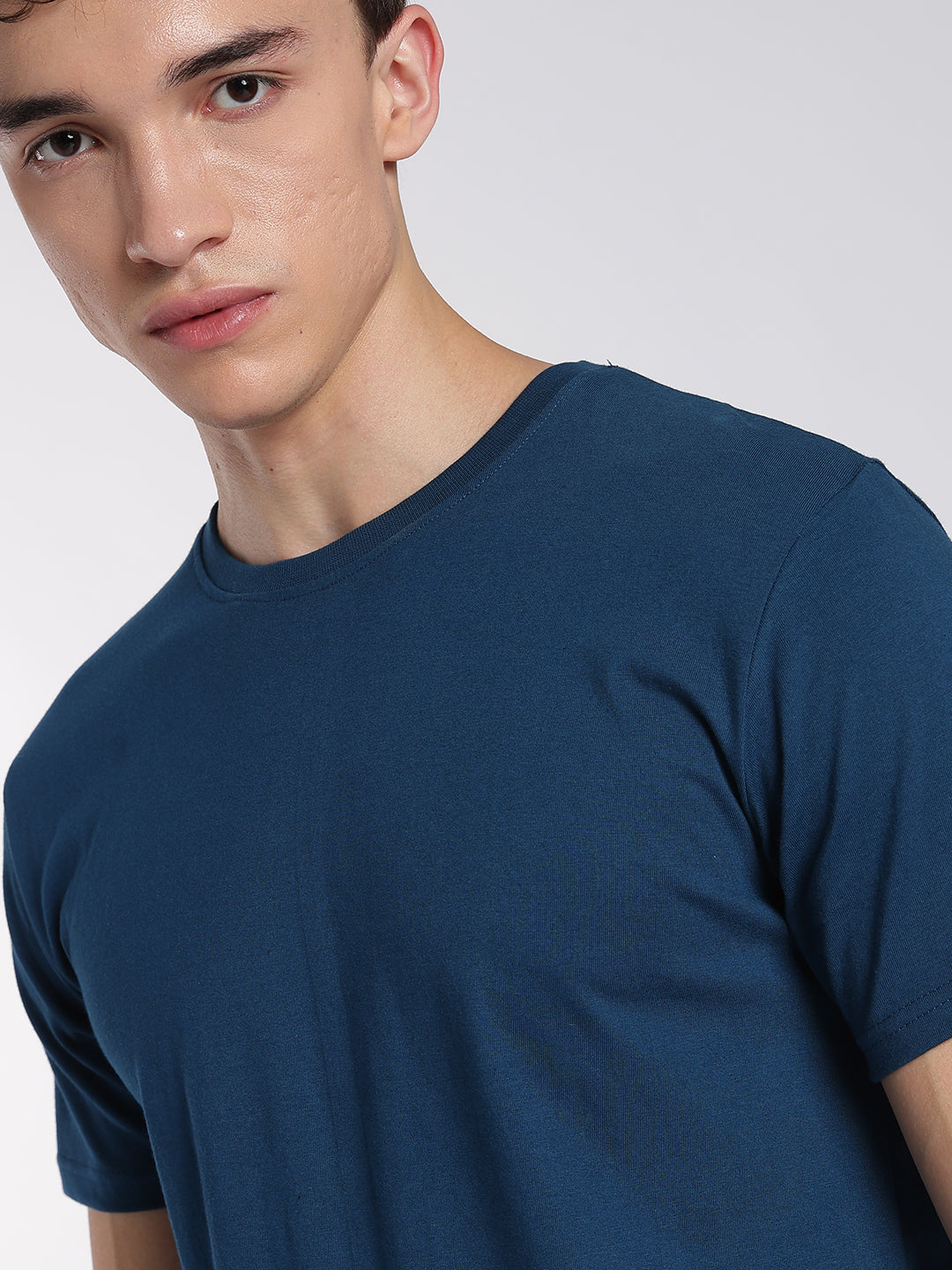 Men's Cotton T-Shirts-Half Sleeve-Round Neck-Deep teal blue