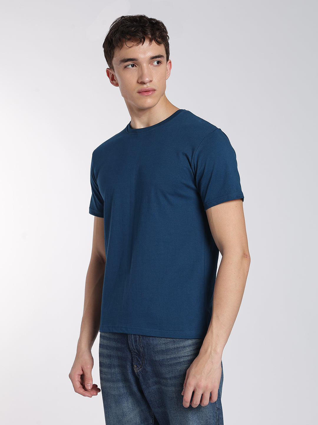 Men's Cotton T-Shirts-Half Sleeve-Round Neck-Deep teal blue