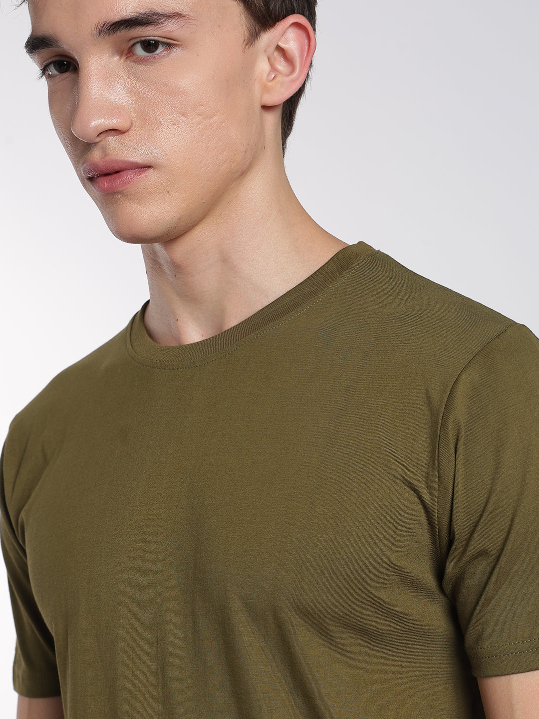 Round Neck T-Shirts for Men-Half Sleeve-Earthy Olive