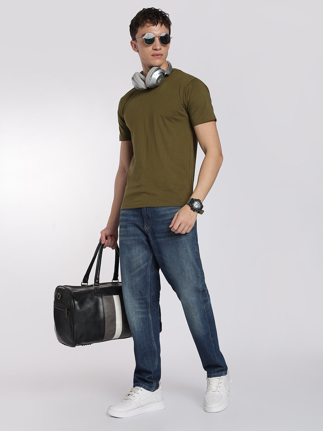 Round Neck T-Shirts for Men-Half Sleeve-Earthy Olive