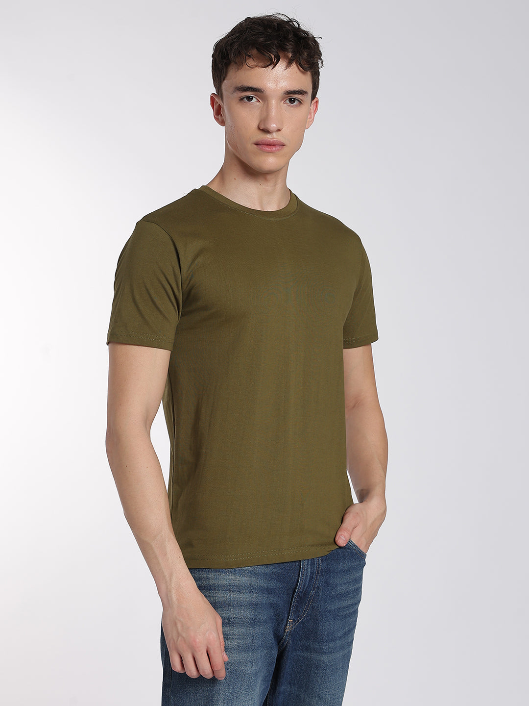 Round Neck T-Shirts for Men-Half Sleeve-Earthy Olive