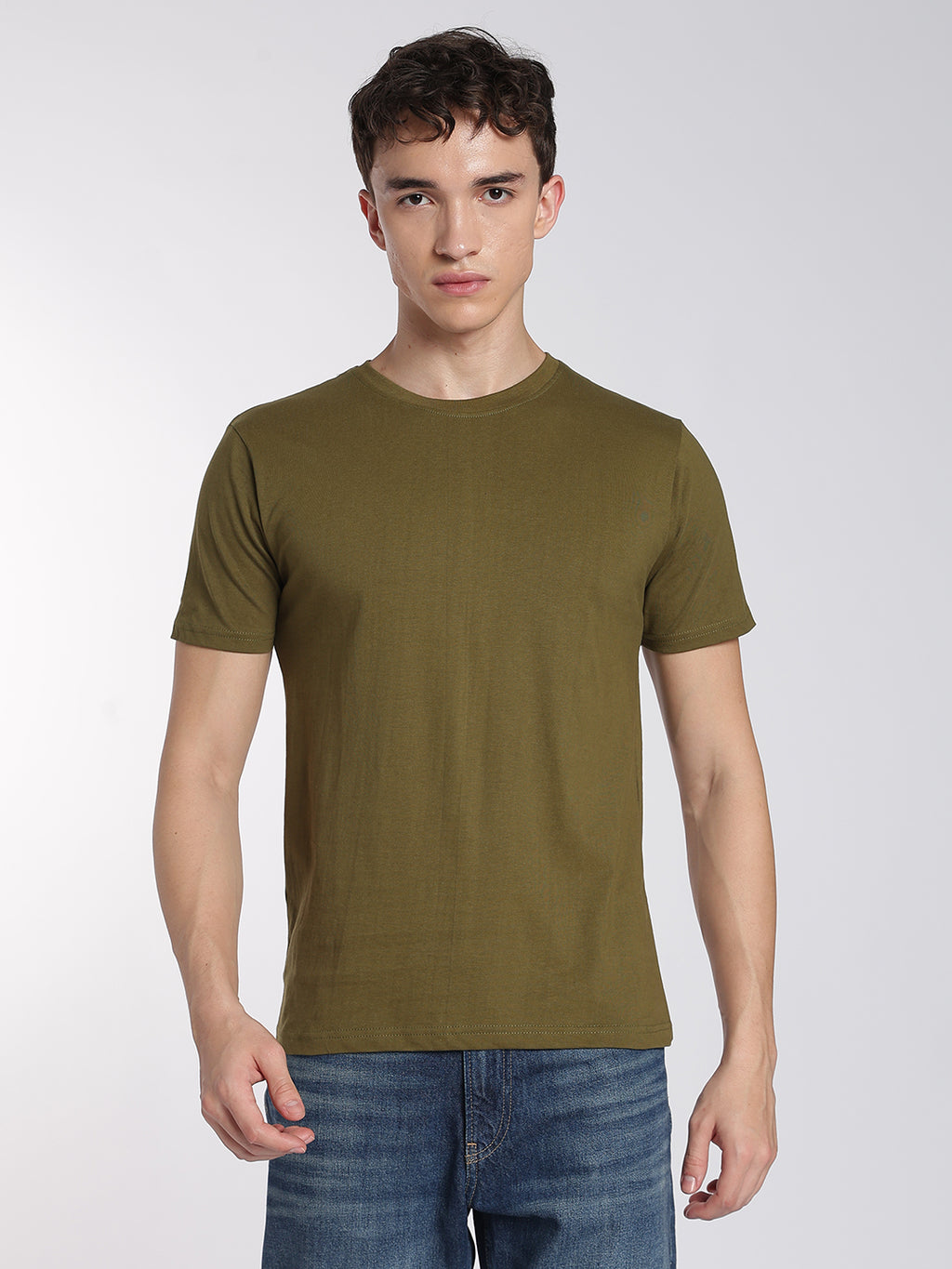 Round Neck T-Shirts for Men-Half Sleeve-Earthy Olive