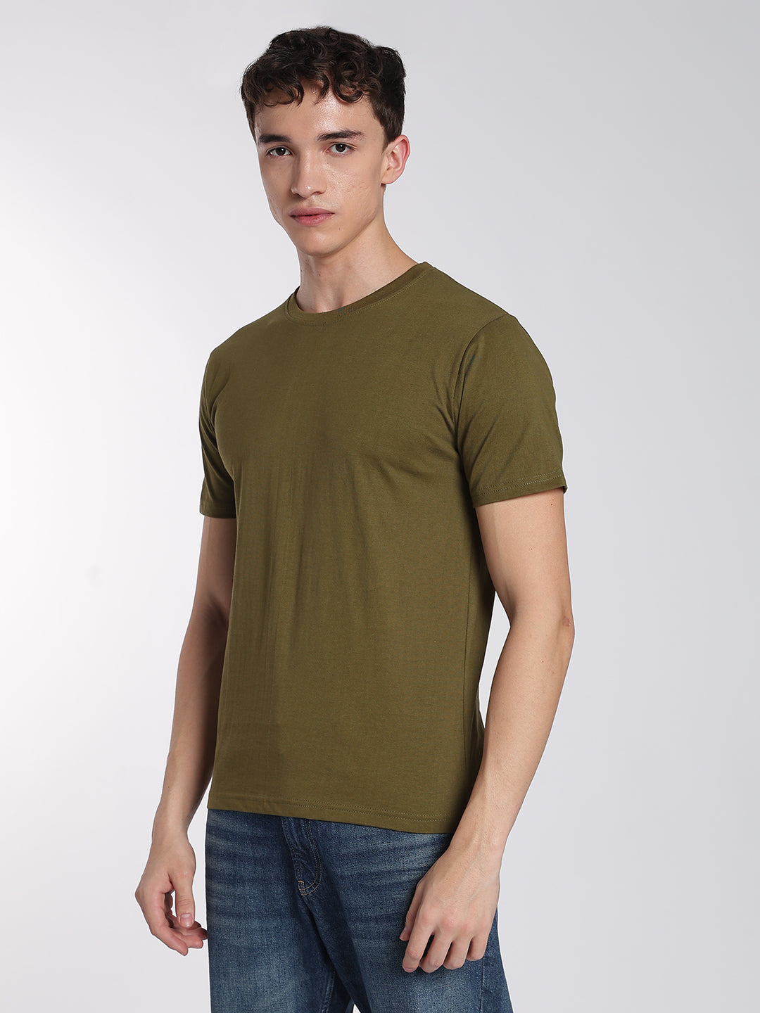 Round Neck T-Shirts for Men-Half Sleeve-Earthy Olive