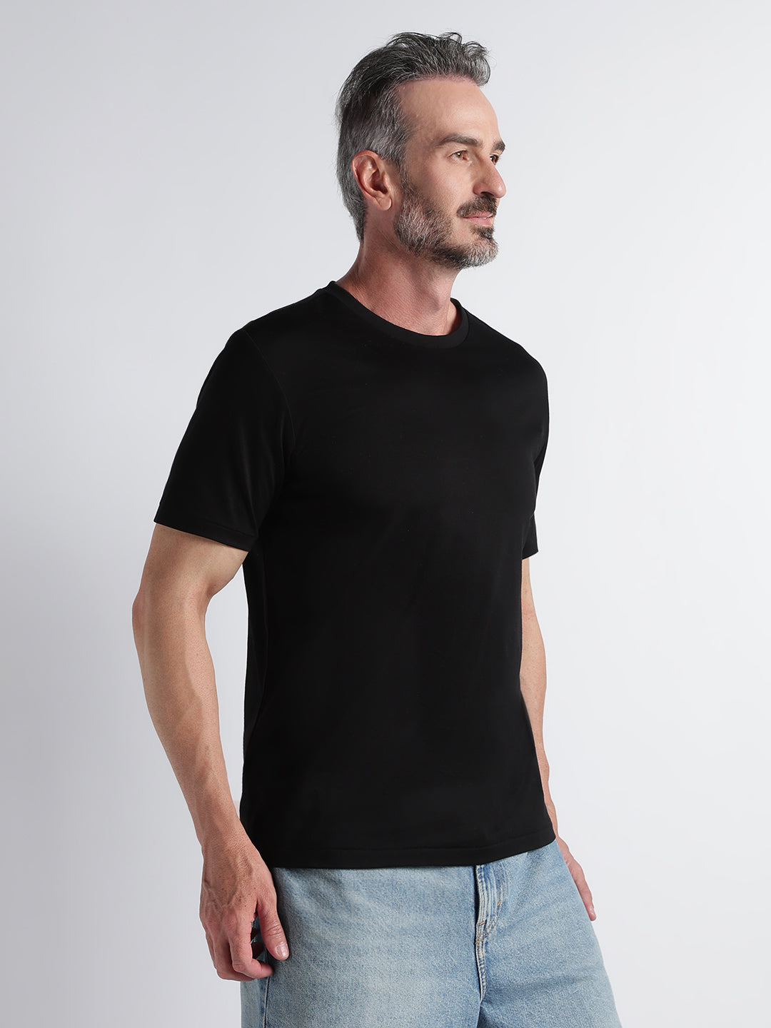 Premium Supima Cotton T-Shirt for Men – Half Sleeve Round Neck-Black