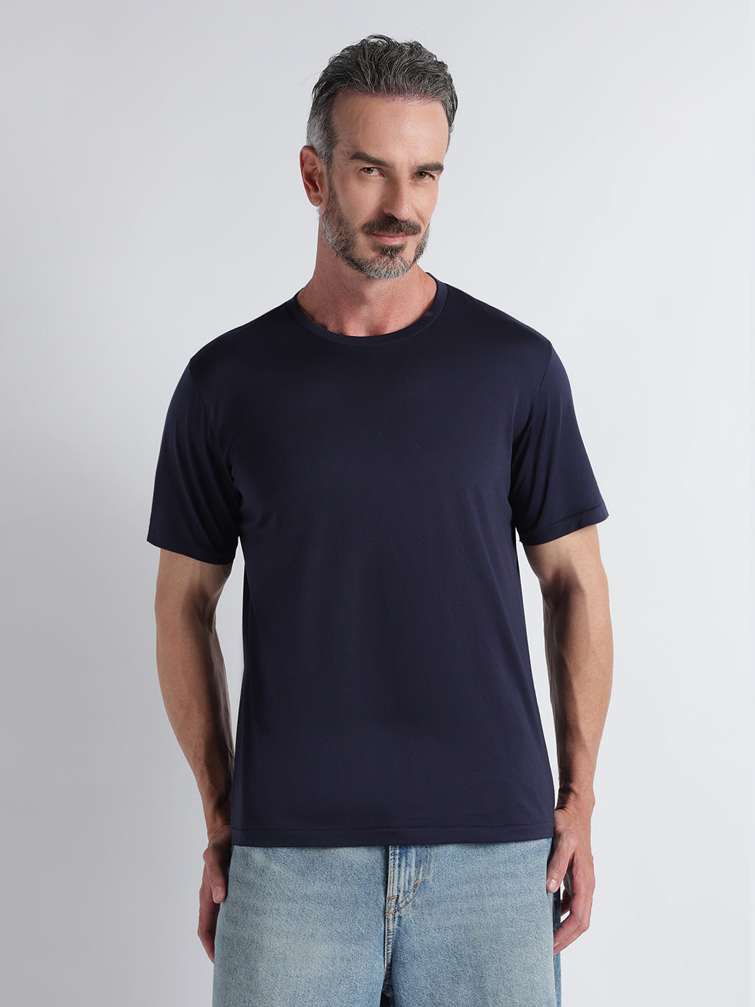 Men's Pima Cotton Round Neck- Half Sleeve T-Shirt – Navy Blue