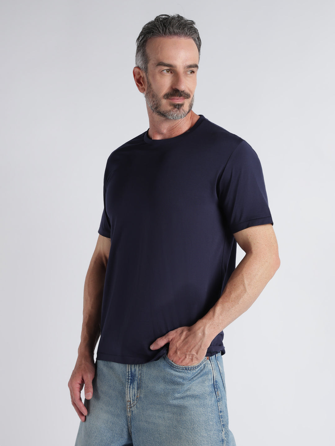 Men's Pima Cotton Round Neck- Half Sleeve T-Shirt – Navy Blue
