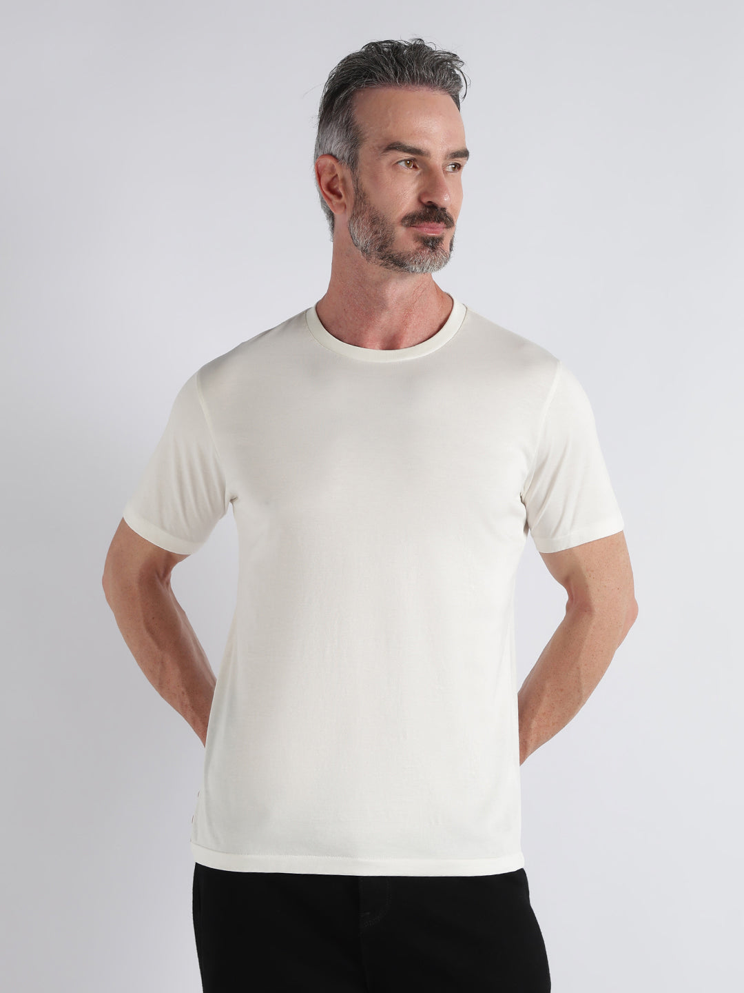 Pima Cotton T-Shirt for Men Round Neck Half Sleeve-White