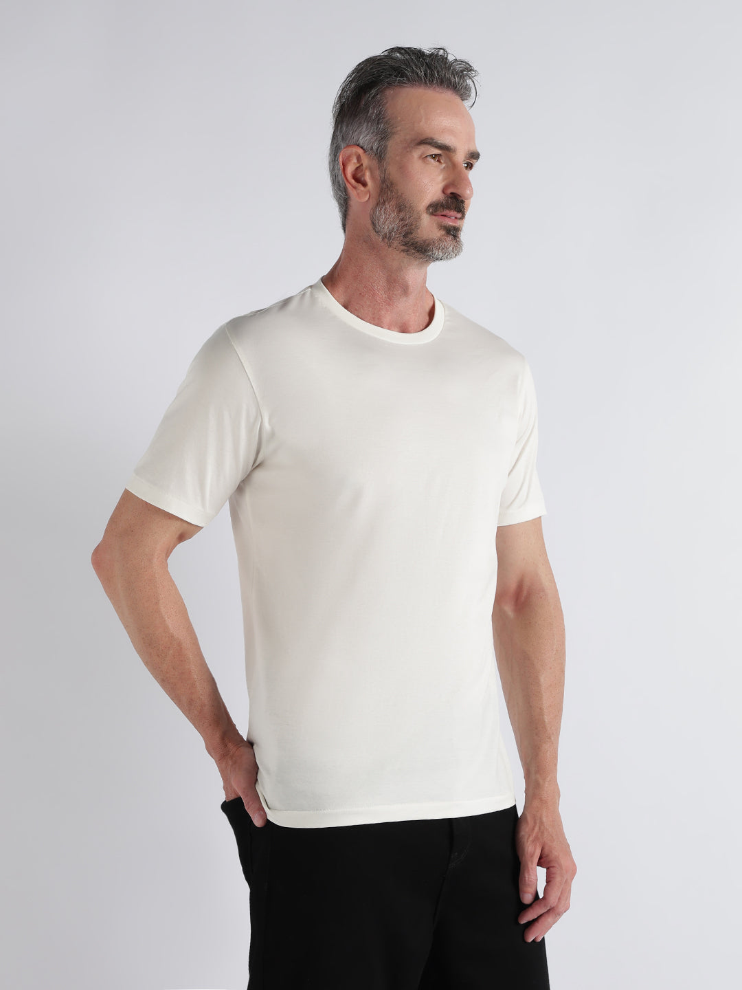 Pima Cotton T-Shirt for Men Round Neck Half Sleeve-White