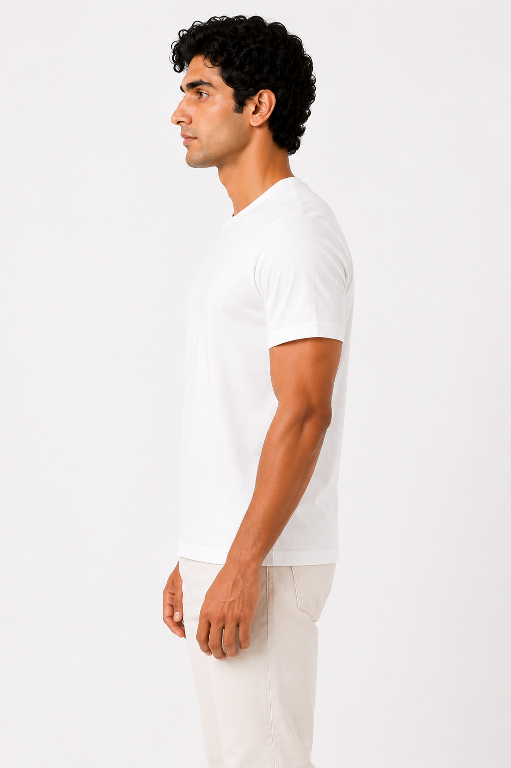 Pima Cotton T-Shirt for Men Round Neck Half Sleeve-White