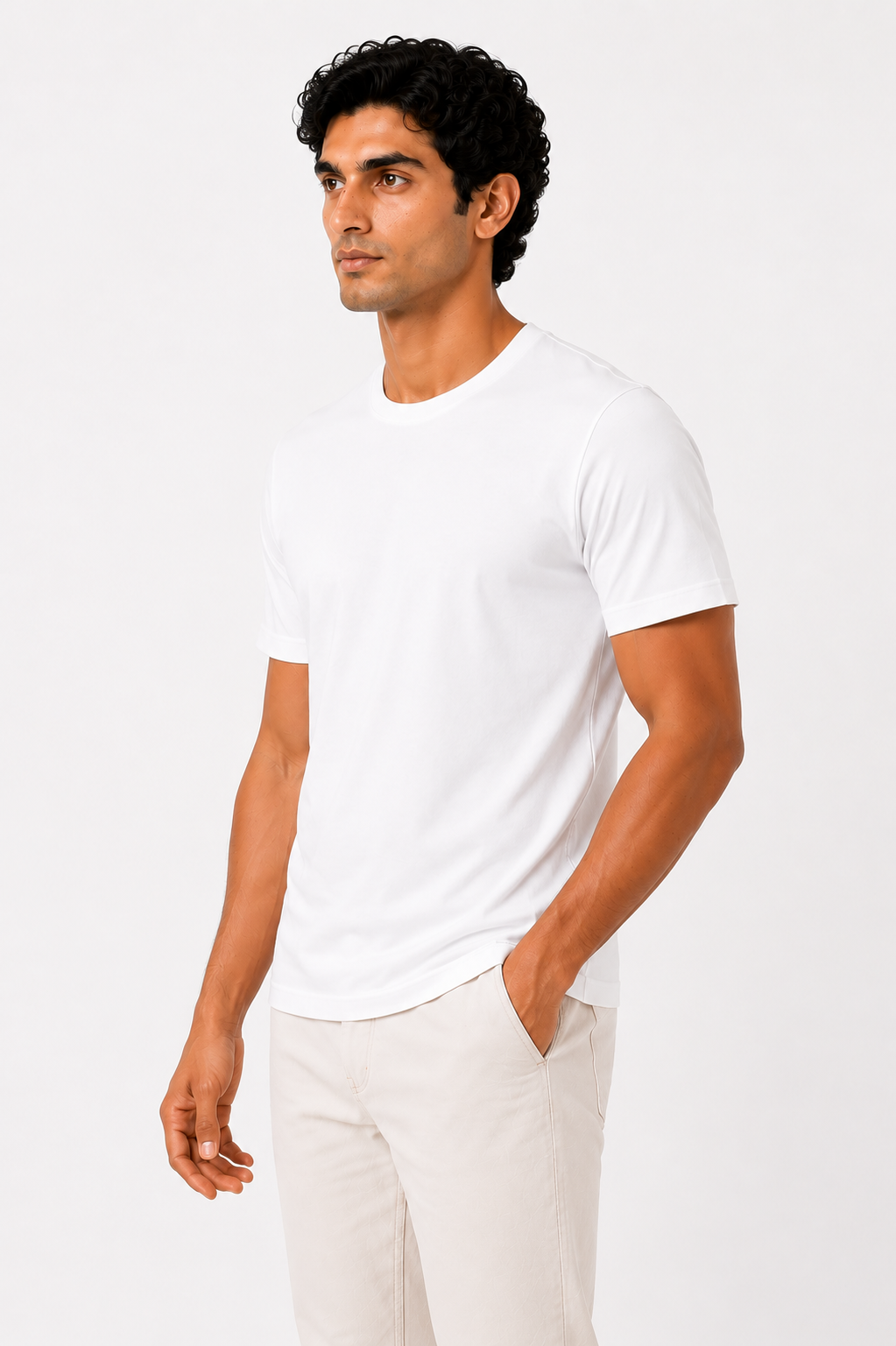 Pima Cotton T-Shirt for Men Round Neck Half Sleeve-White