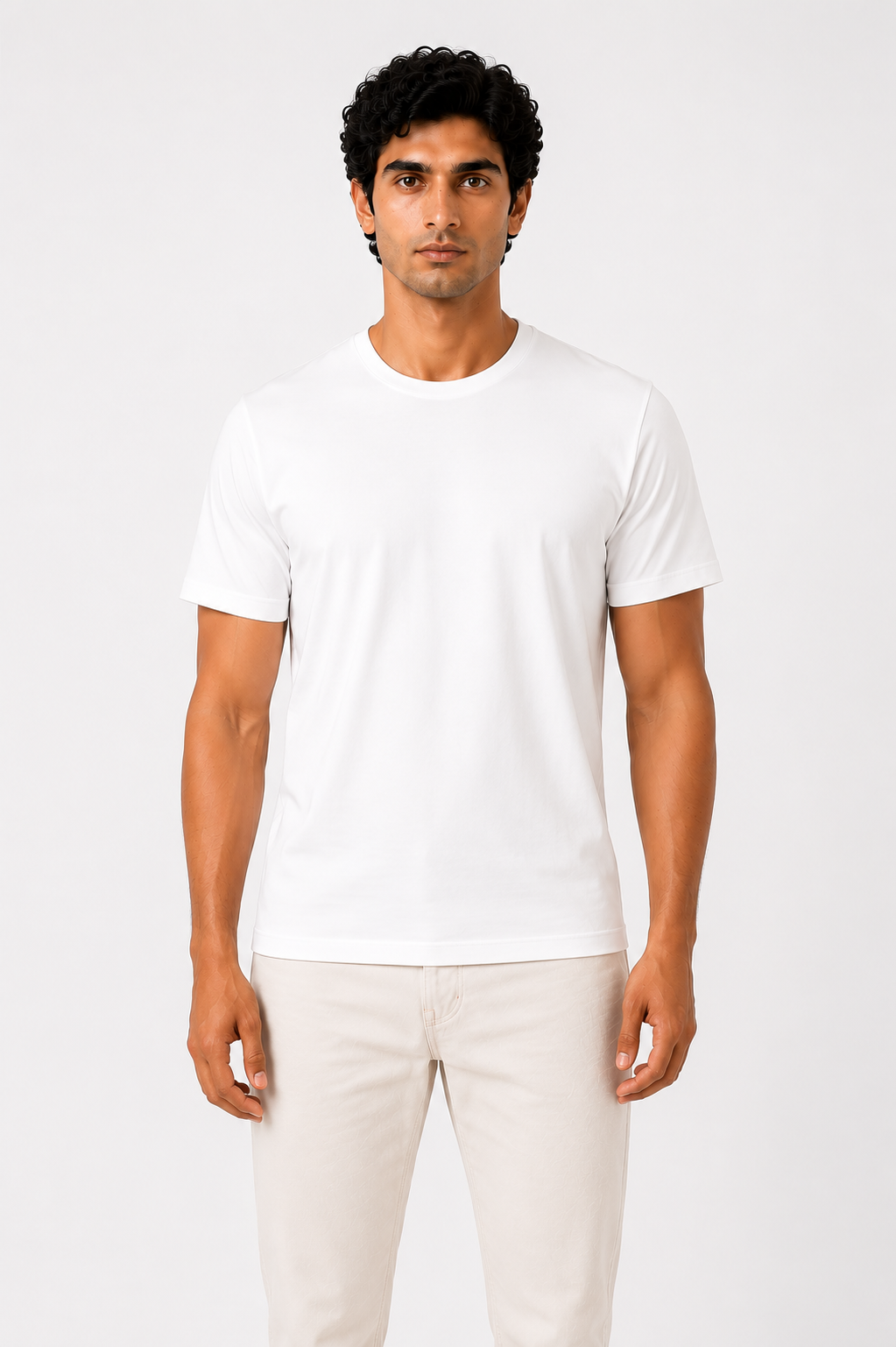 Pima Cotton T-Shirt for Men Round Neck Half Sleeve-White