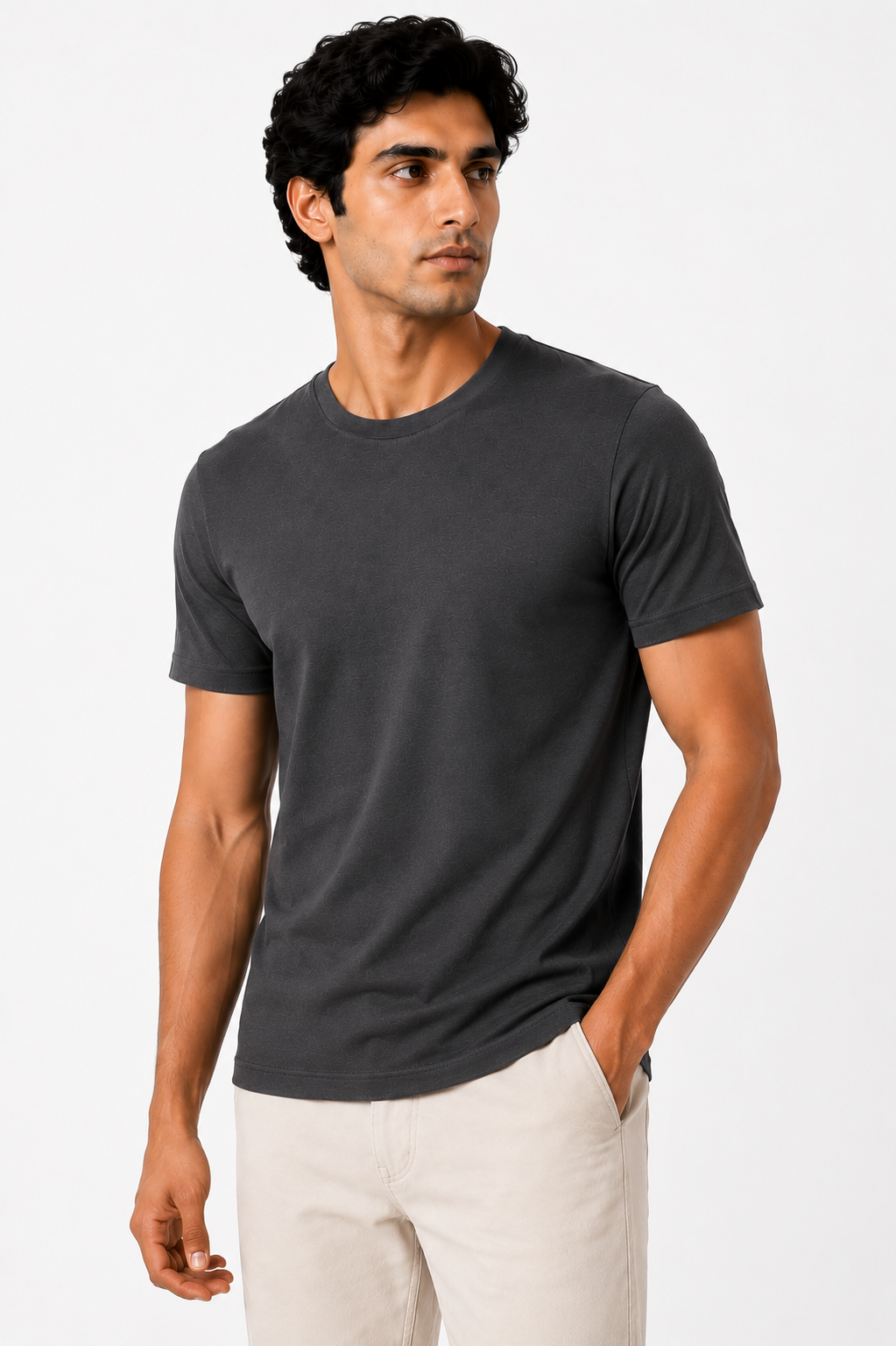 Pima Cotton T-Shirt for Men – Round Neck- Half Sleeve- Grey